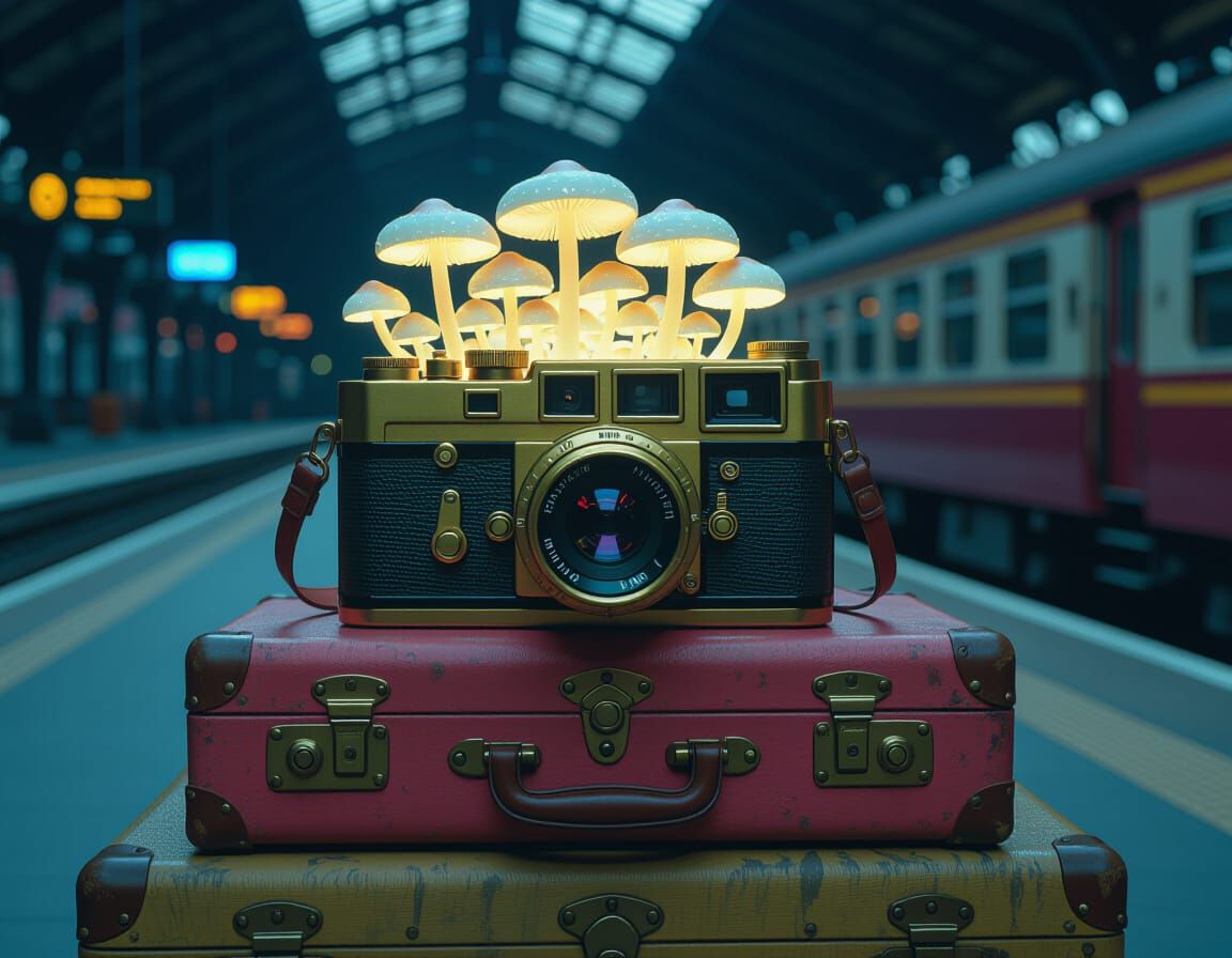 Bioluminescent Mushrooms Bloom on Antique Camera