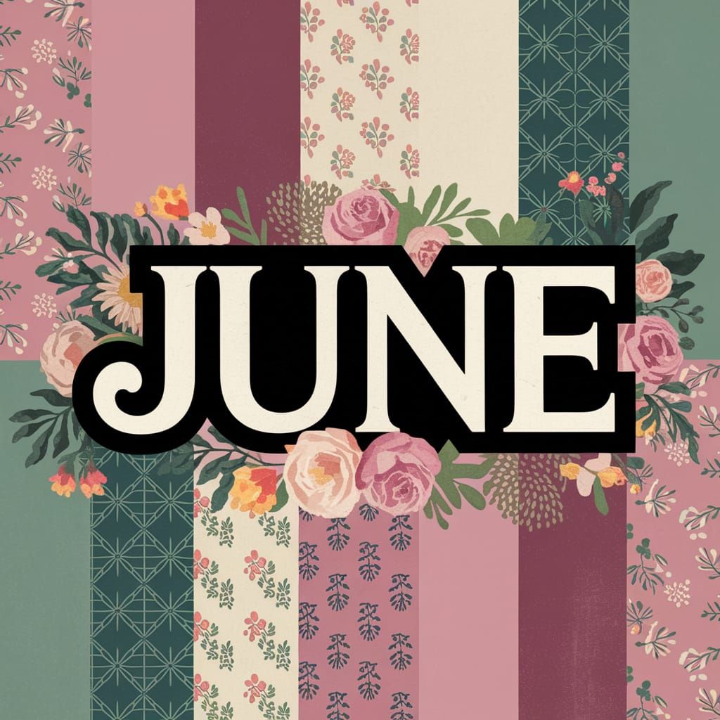 Vintage Collage Celebrating the Word June in Floral Colors