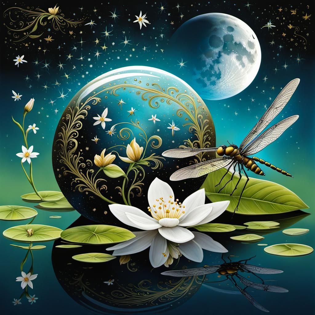 Dragonfly and the beautiful lotus flower