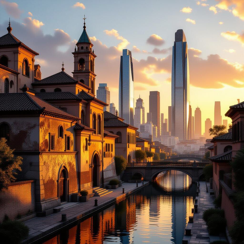 Ancient Meets Modern: Cityscape in Golden Light