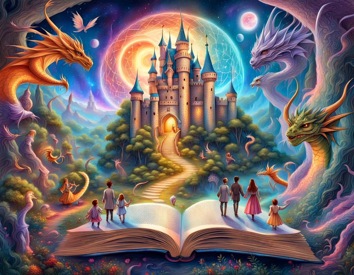 Grimm's Open Book to Enchanted Lands with Fairy Tale Chatact...