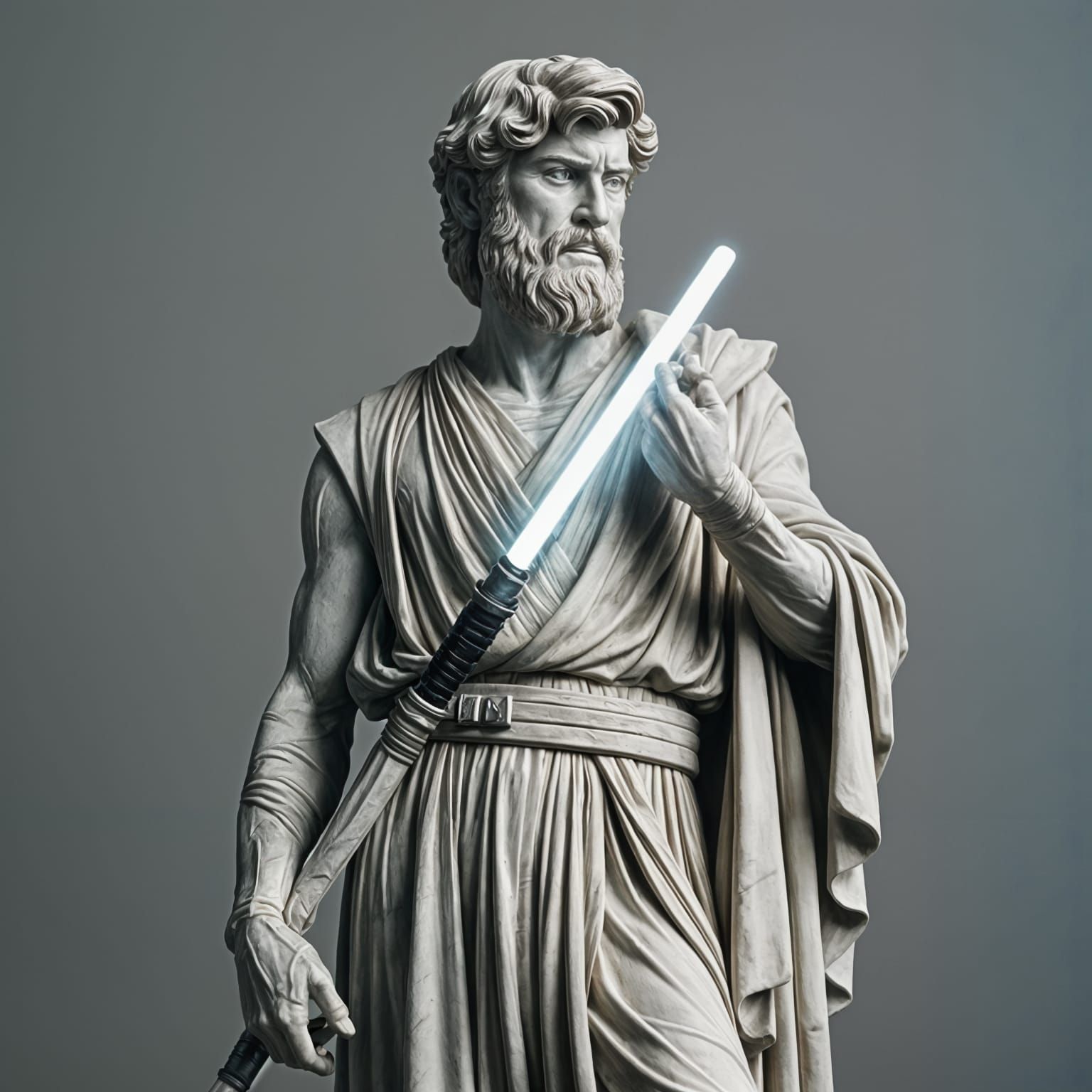A sculpture of Obi wan Kenobi as if done by Michaelangelo in...