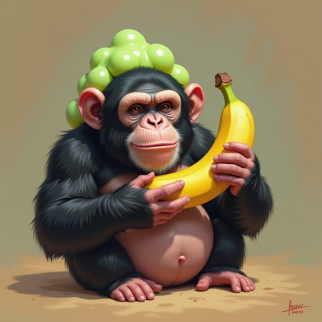 Blobfish-Chimpanzee Hybrid Holding Banana in Quirky Style