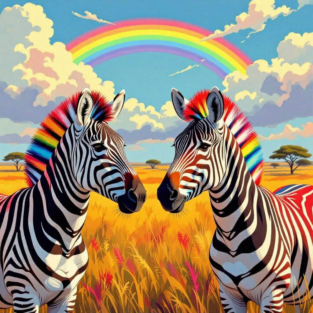 Rainbow Zebras Express Shock in African Wilderness