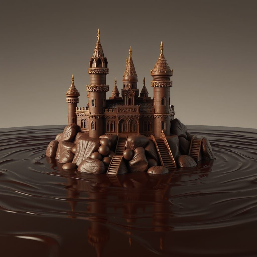 Decadent Chocolate Castle in Hyperrealistic Style