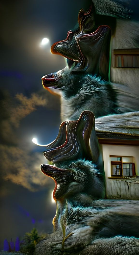 Wolf Howling at Moon in Photorealistic Style