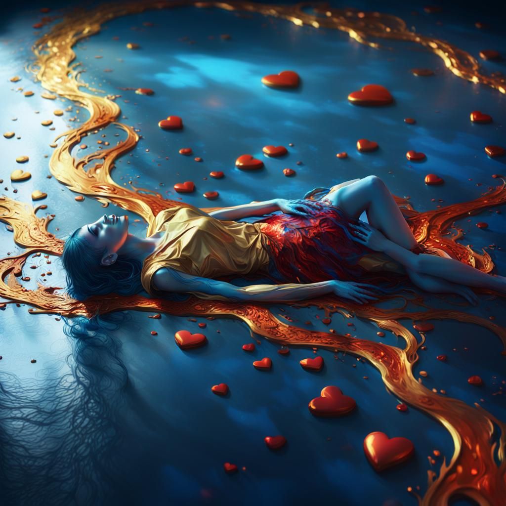 Ethereal Woman with Blue Blood: Hyperrealistic Digital Art