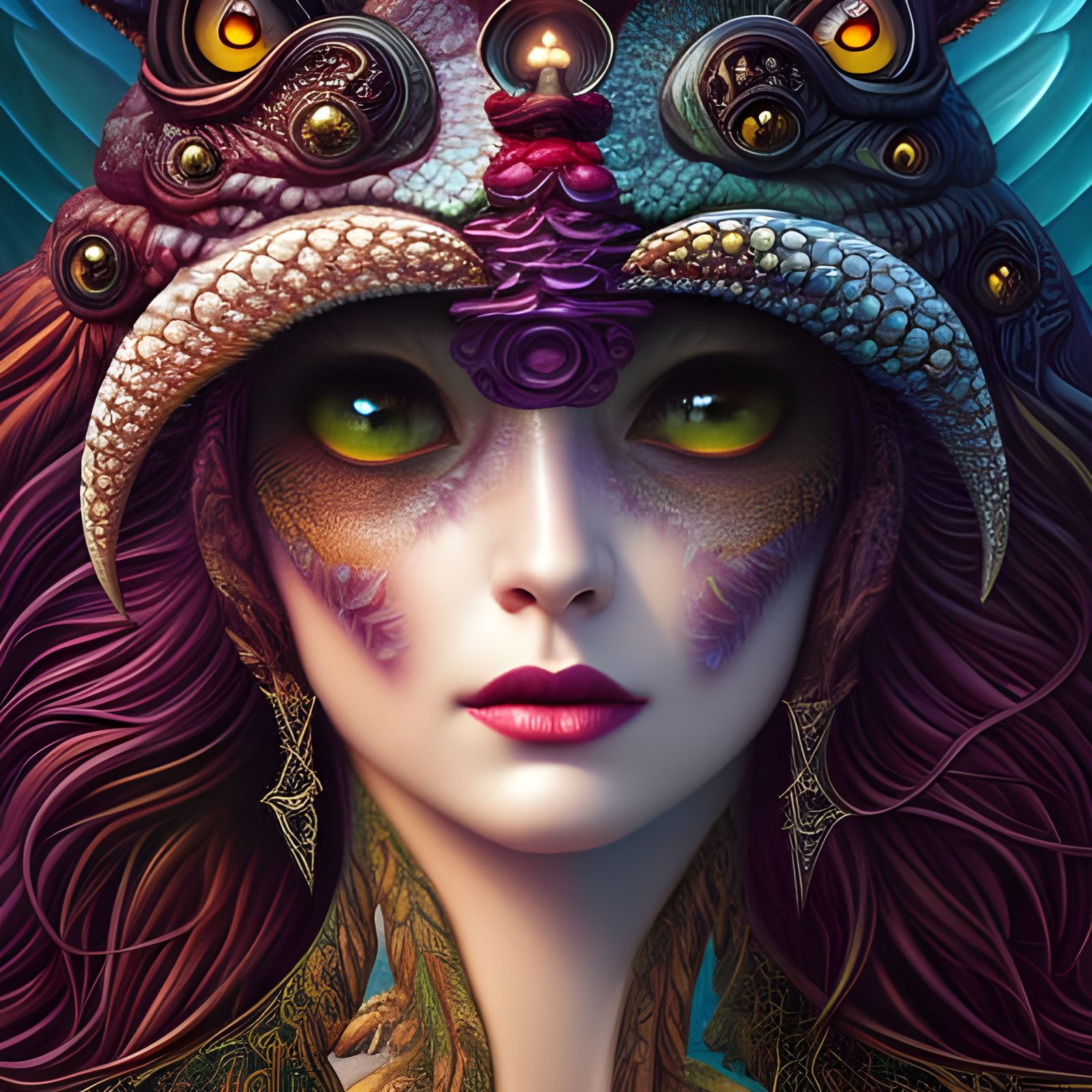 Mythical Dryad Sorceress Portrait, Photorealistic Style