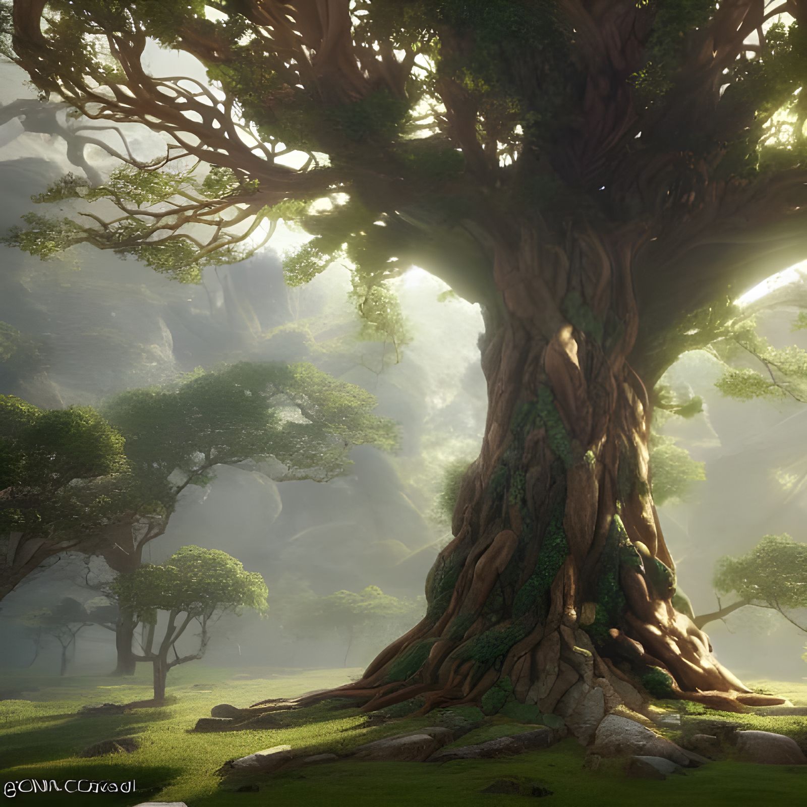 Yggdrasil Tree of Life with Godrays, Cinematic View
