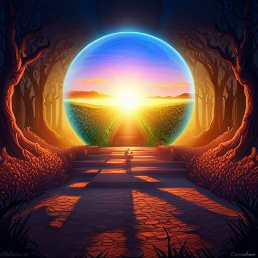 Rainbow Orb in Mystical Landscape