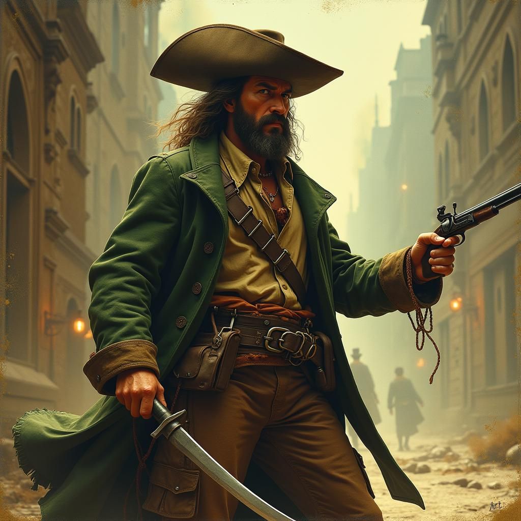 Heroic Privateer with Cutlass and Flintlock Pistol