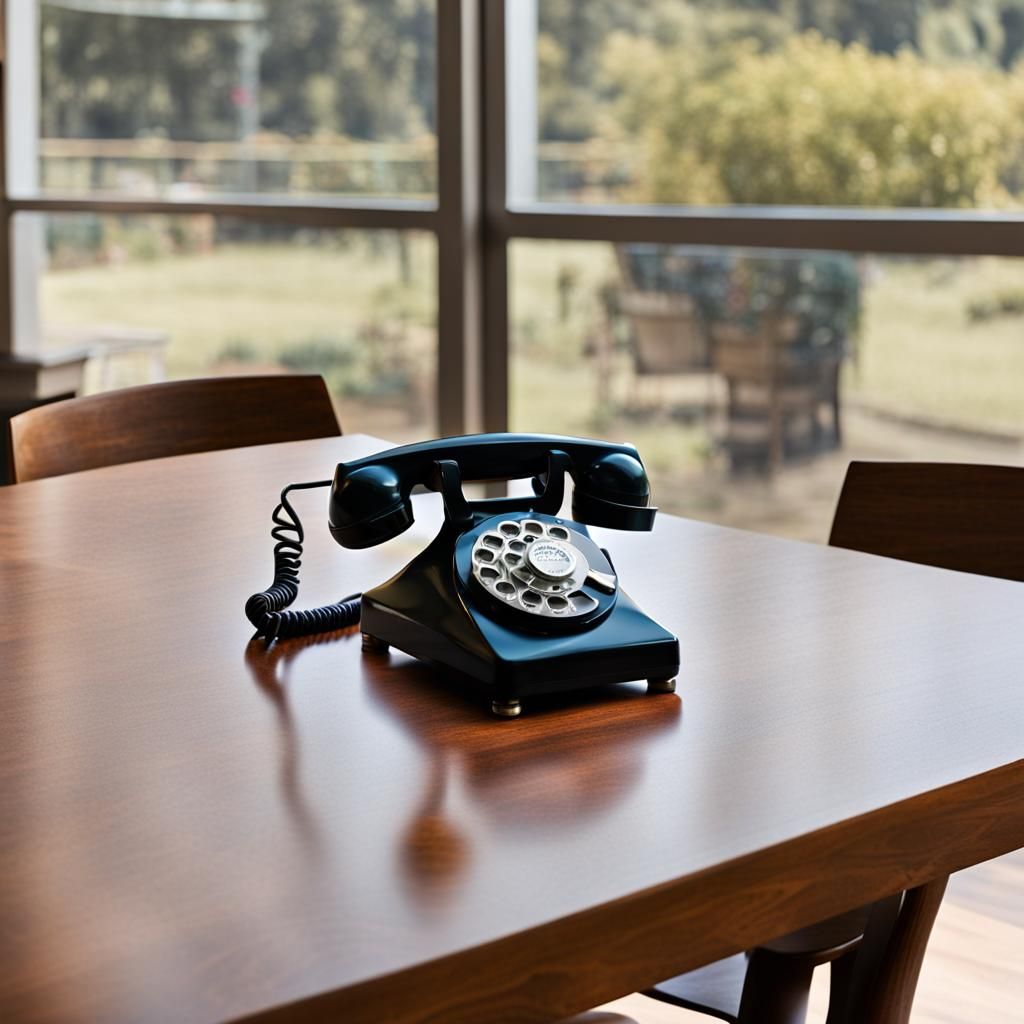 Vintage Rotary Dial Phone on Table