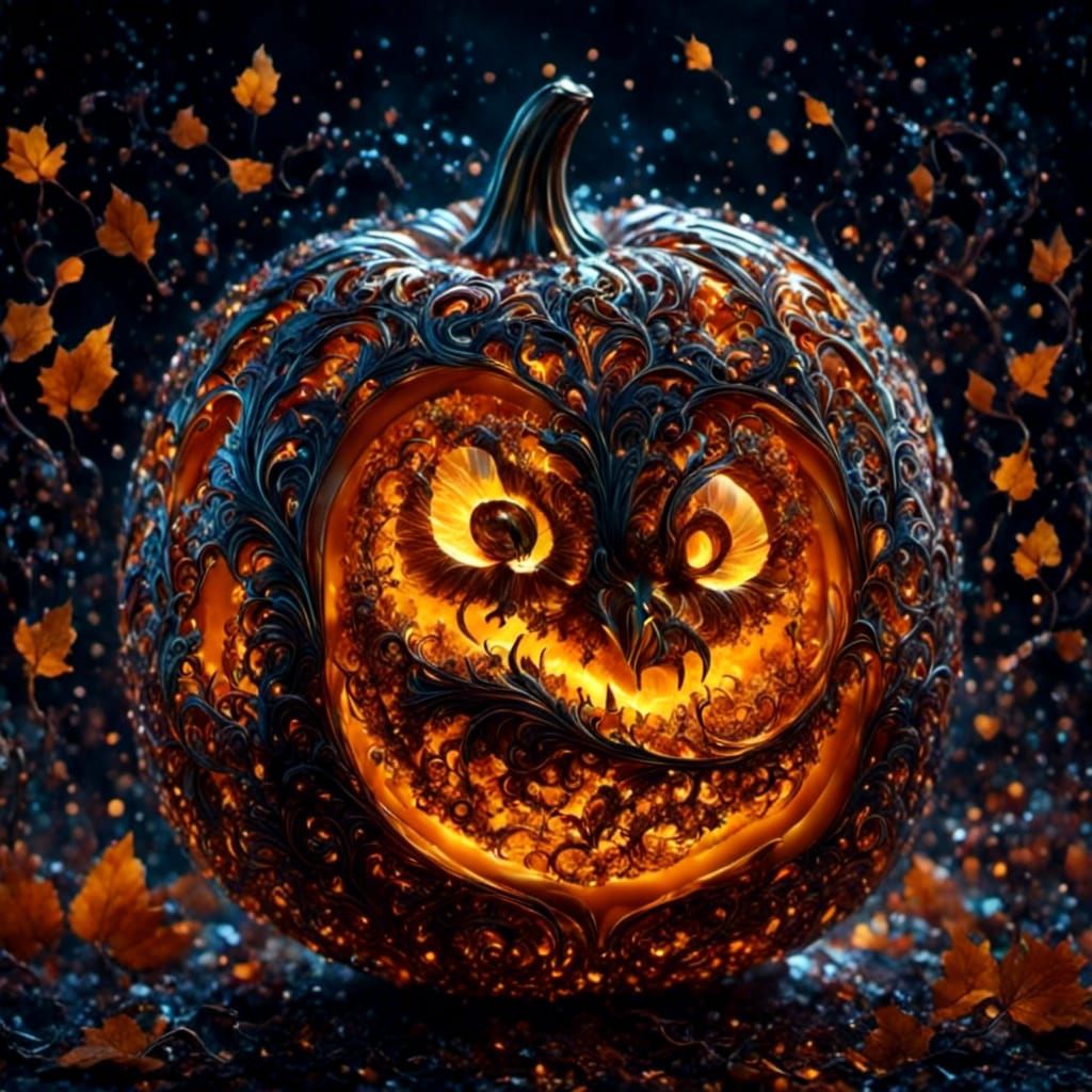 Ornate Glass Pumpkin with Autumnal Filigree