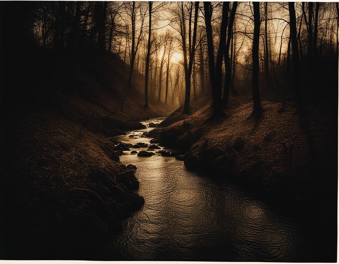 Dawn Stream in Gritty Lith Print Style