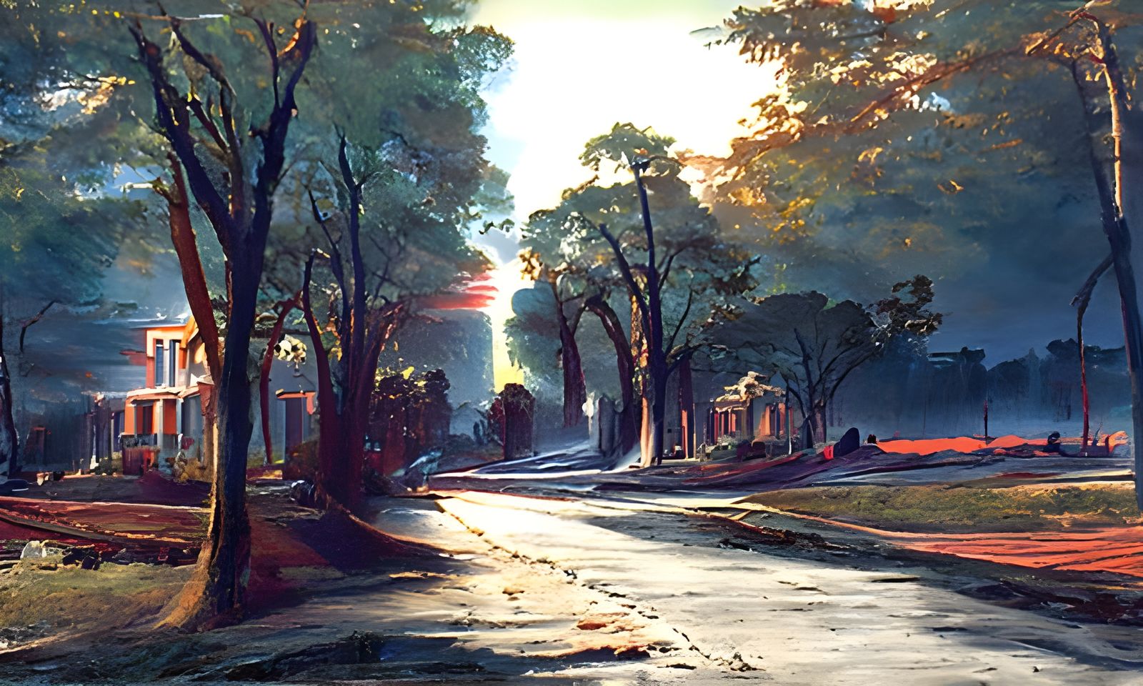 Suburban Avenue at Dawn: Luminist Painting
