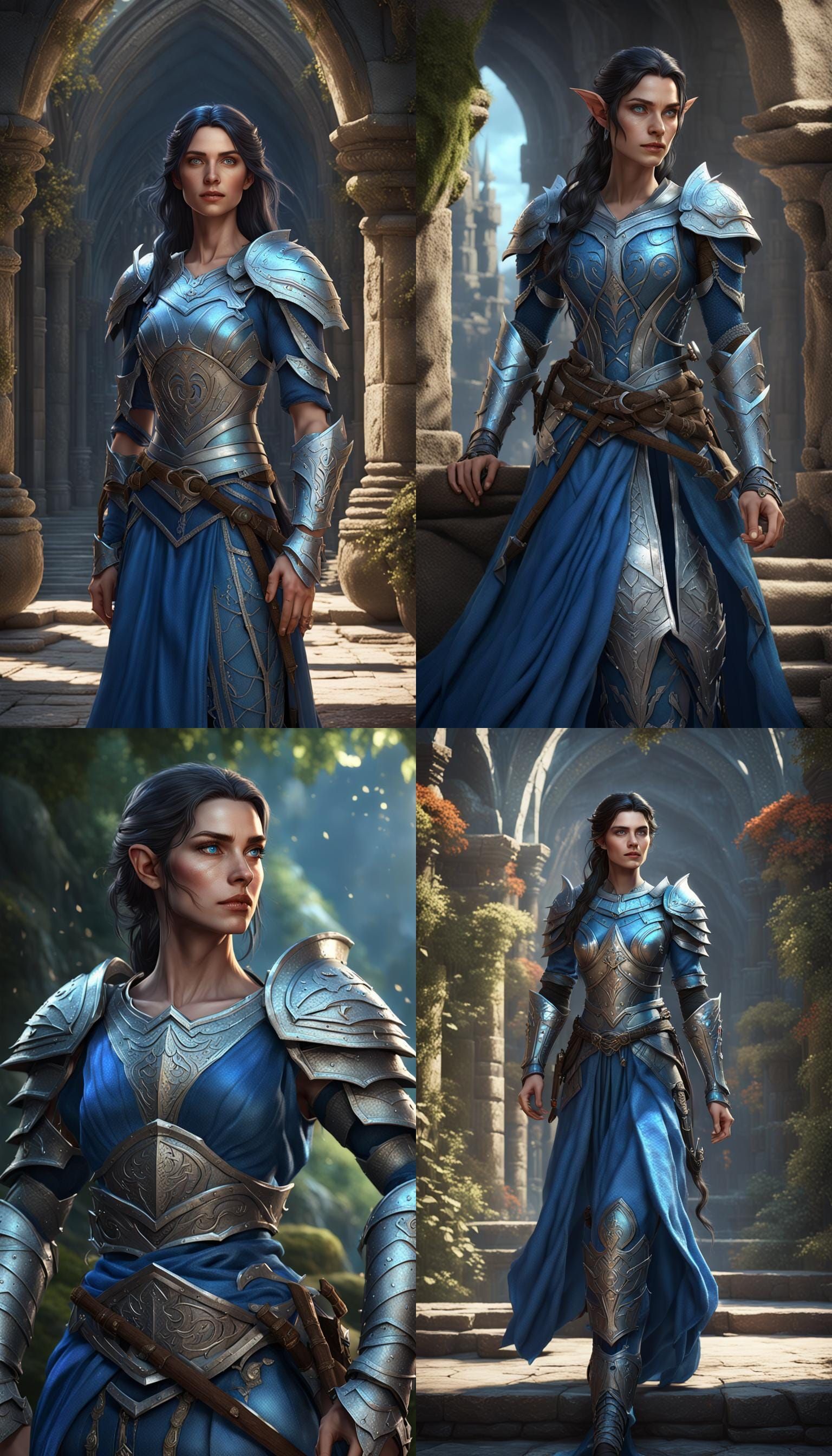 Summer Elf with Blue Gown in Dark Fantasy Style