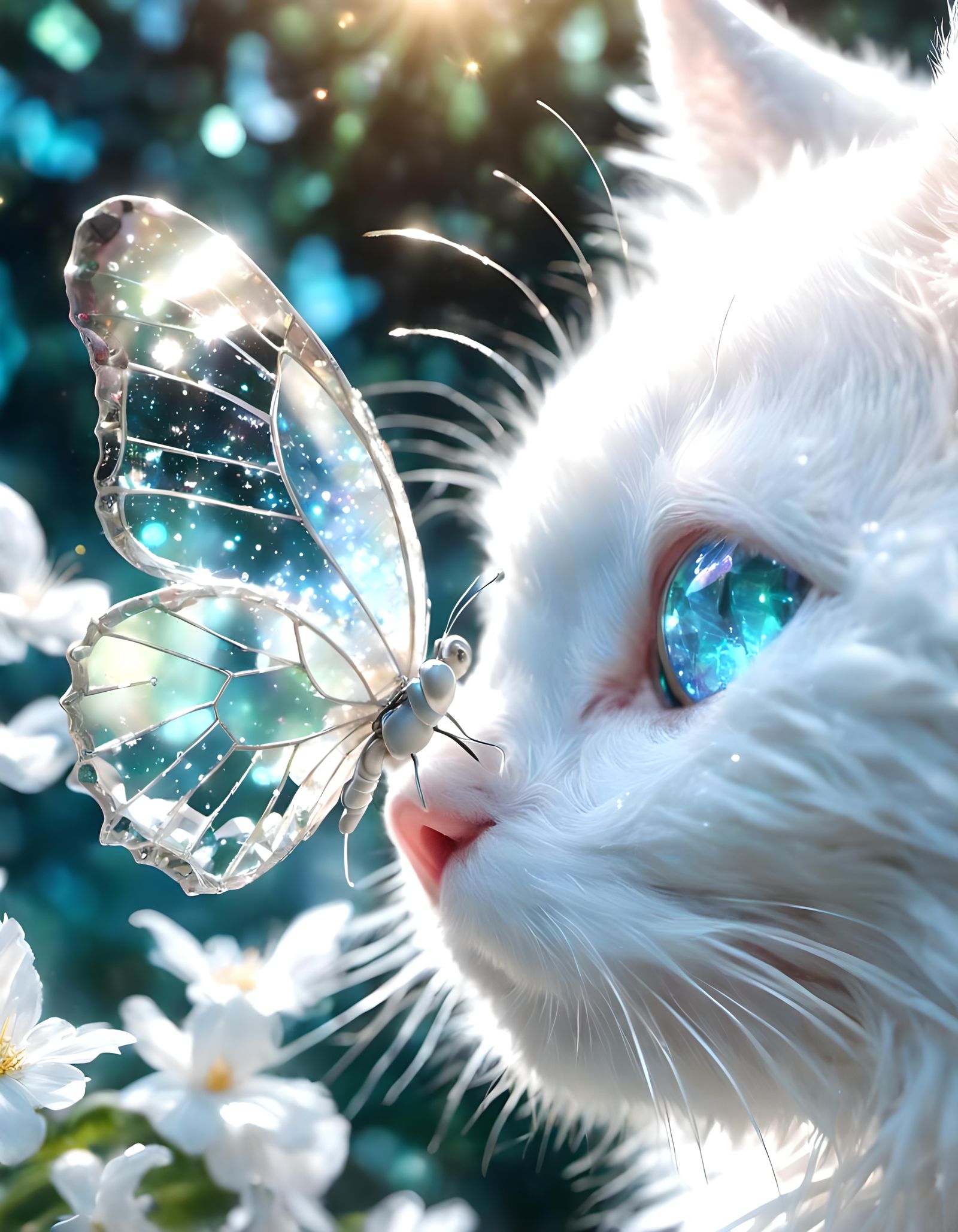 Crystal Butterfly on Kitten's Nose, Anime Style