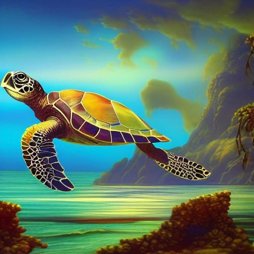 Stained Glass Sea Turtle Matte Painting
