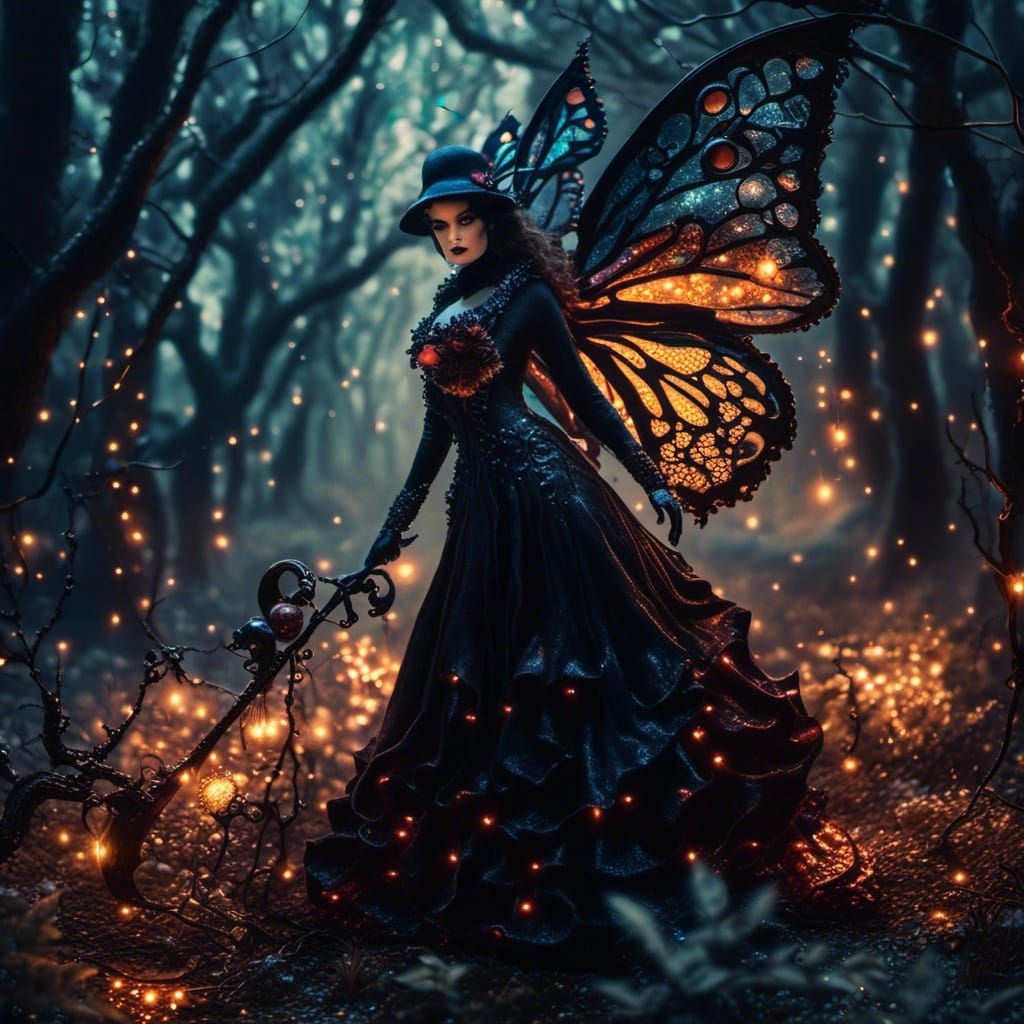 Dark Fairy Portrait in Overgrown Enchanted Forest