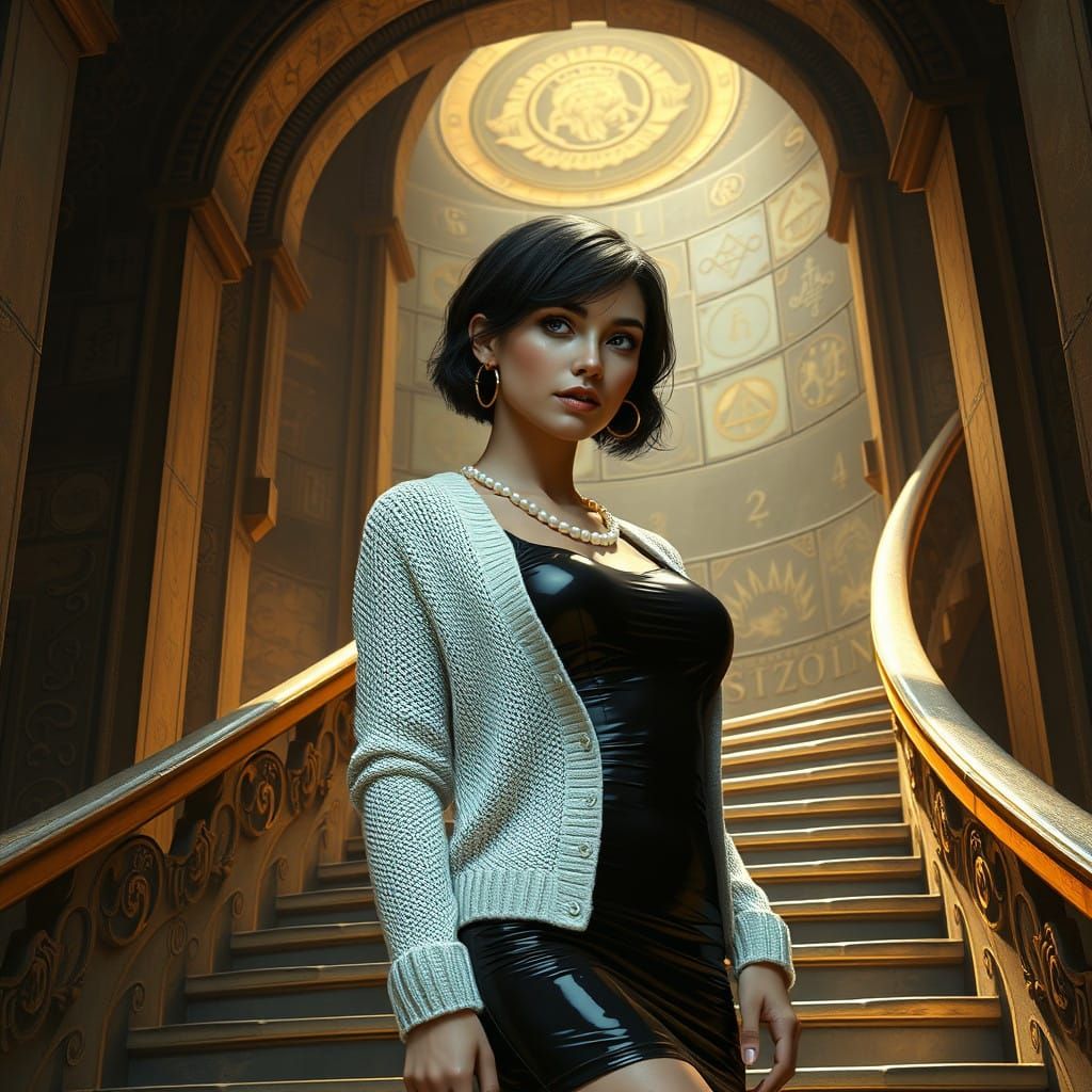 Alluring Brunette in Mystical Stairway