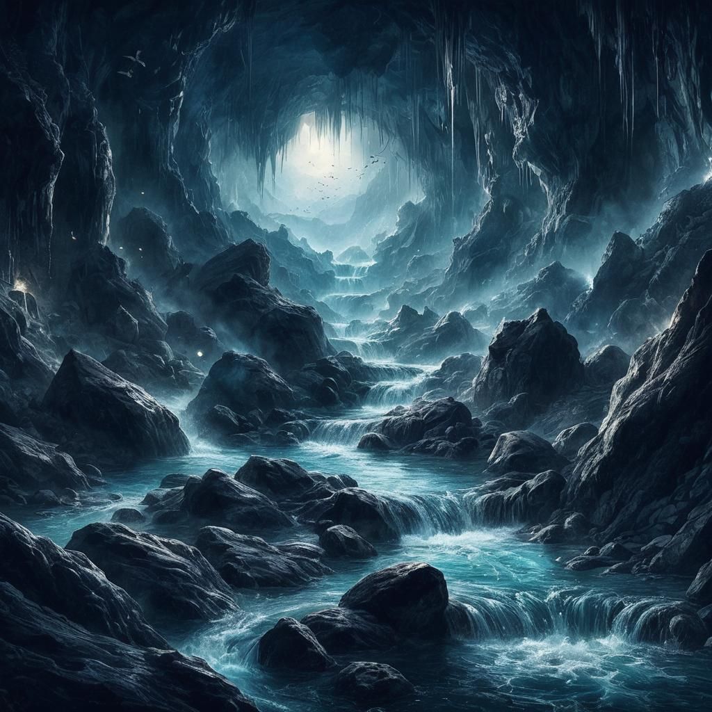 Epic Subterranean River in Hades: Hellenic Artwork