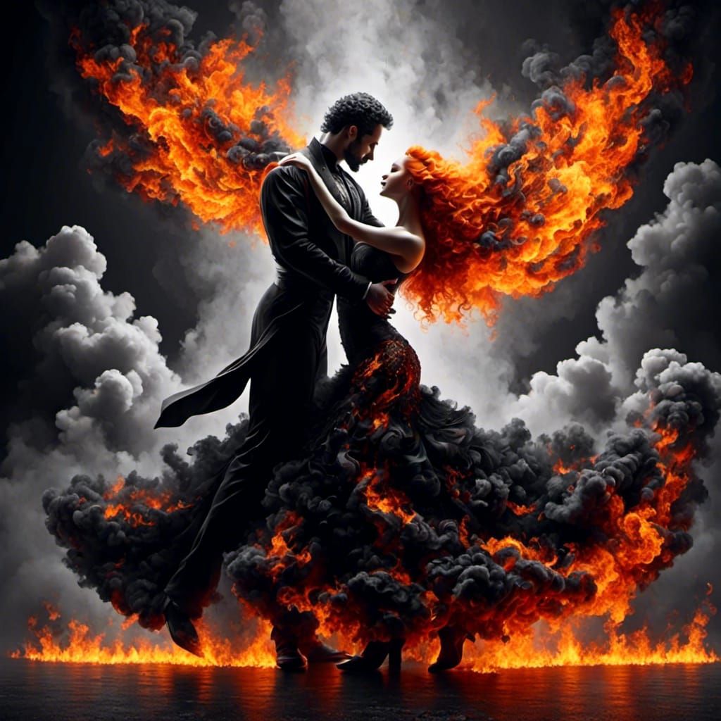 Fiery Tango Dancers in Dramatic Clouds