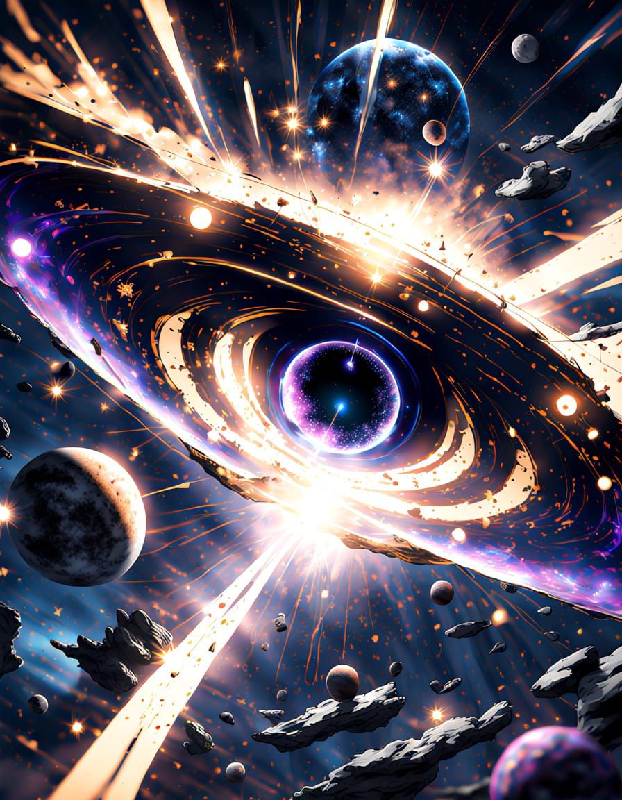 Anime Whitehole Consuming Galaxy in Cosmic Art Style