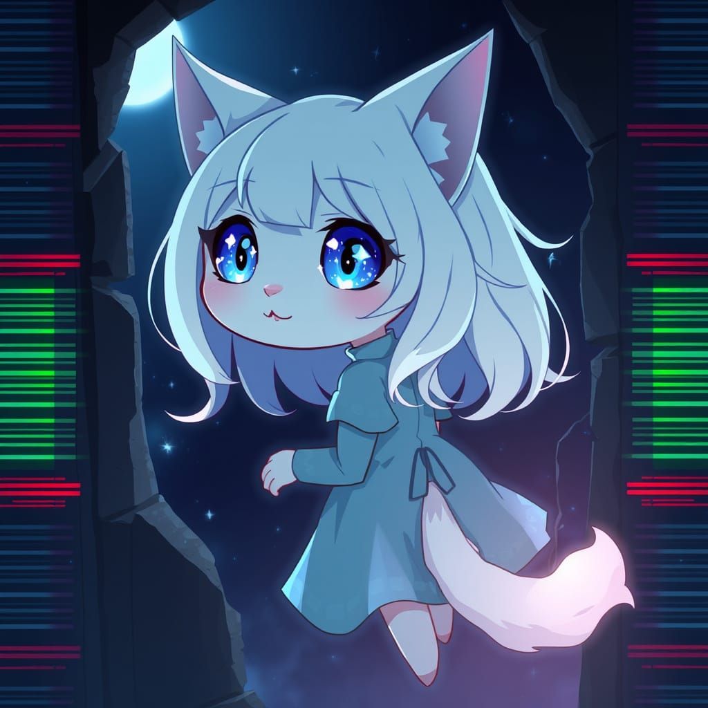 Spooky Anime Catgirl in Synthwave Style