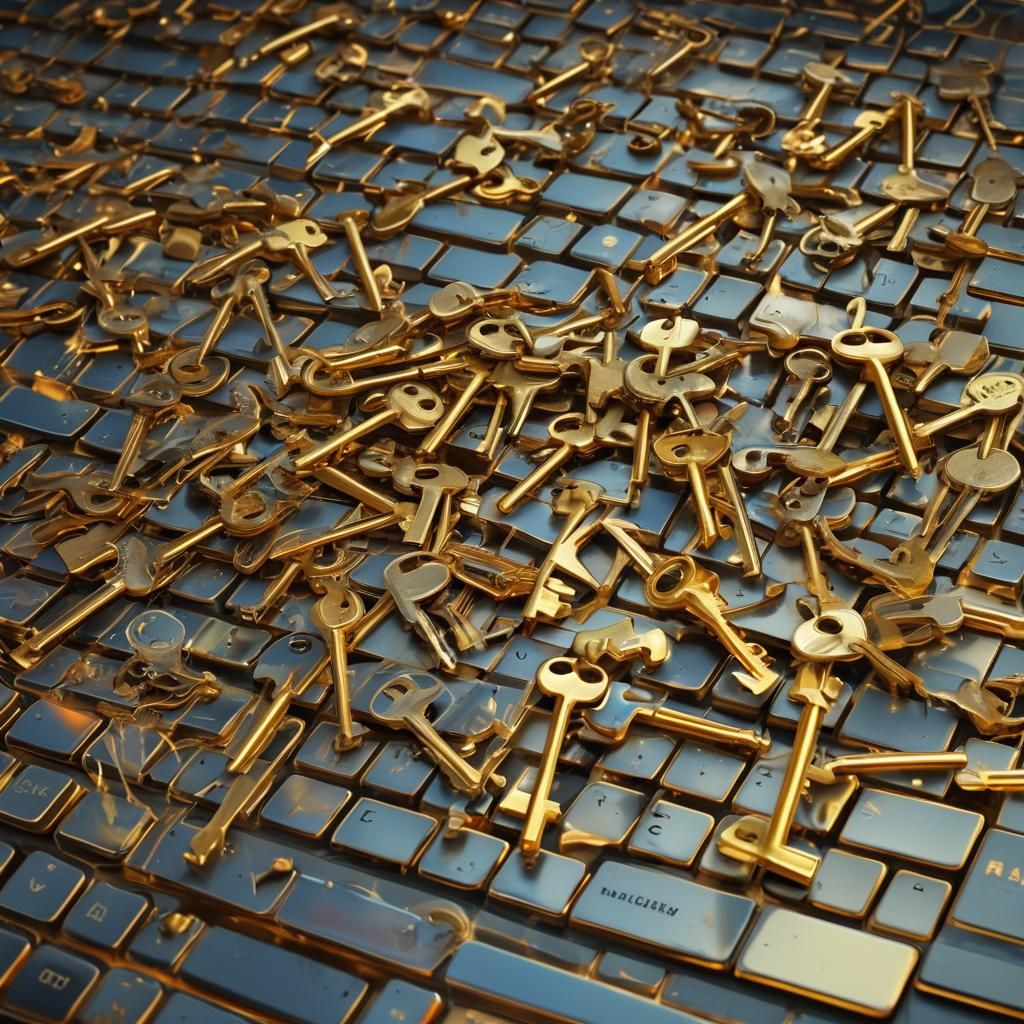 Surreal Keyboard Keys in Metallic Oil Painting