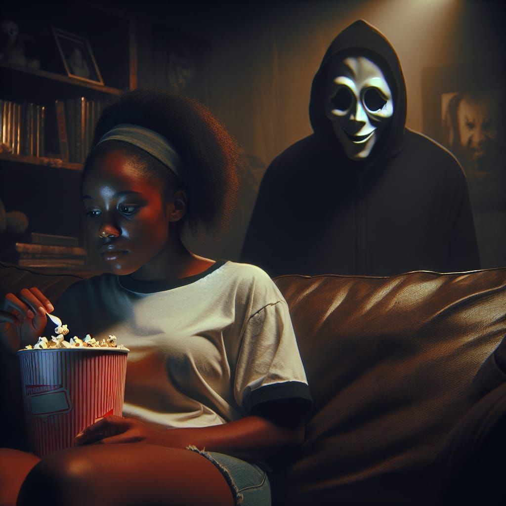 90's Horror Scene with Masked Figure