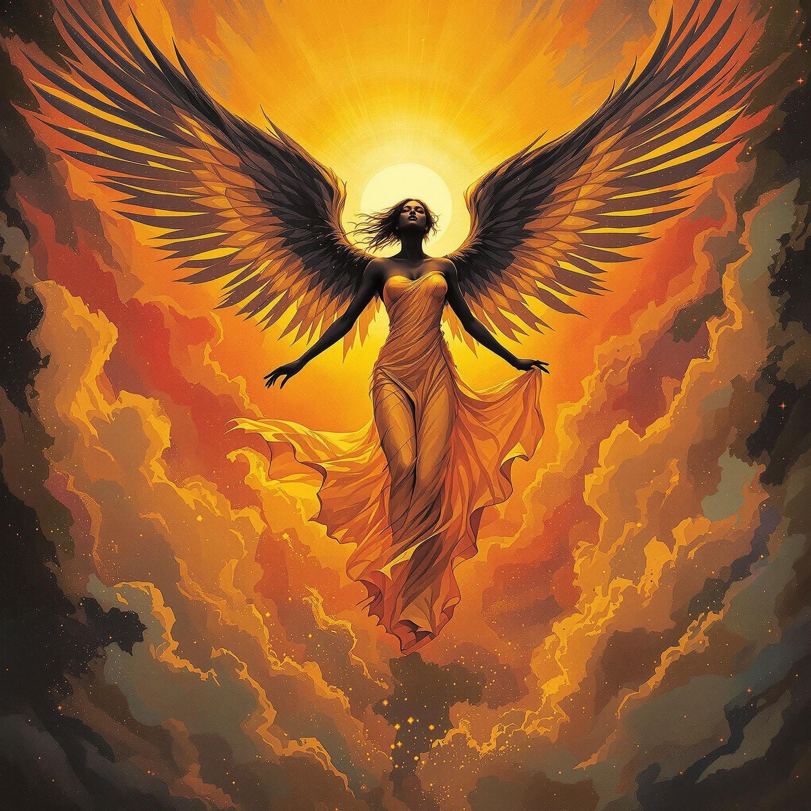 Surreal Goddess Erupts from Celestial Fire