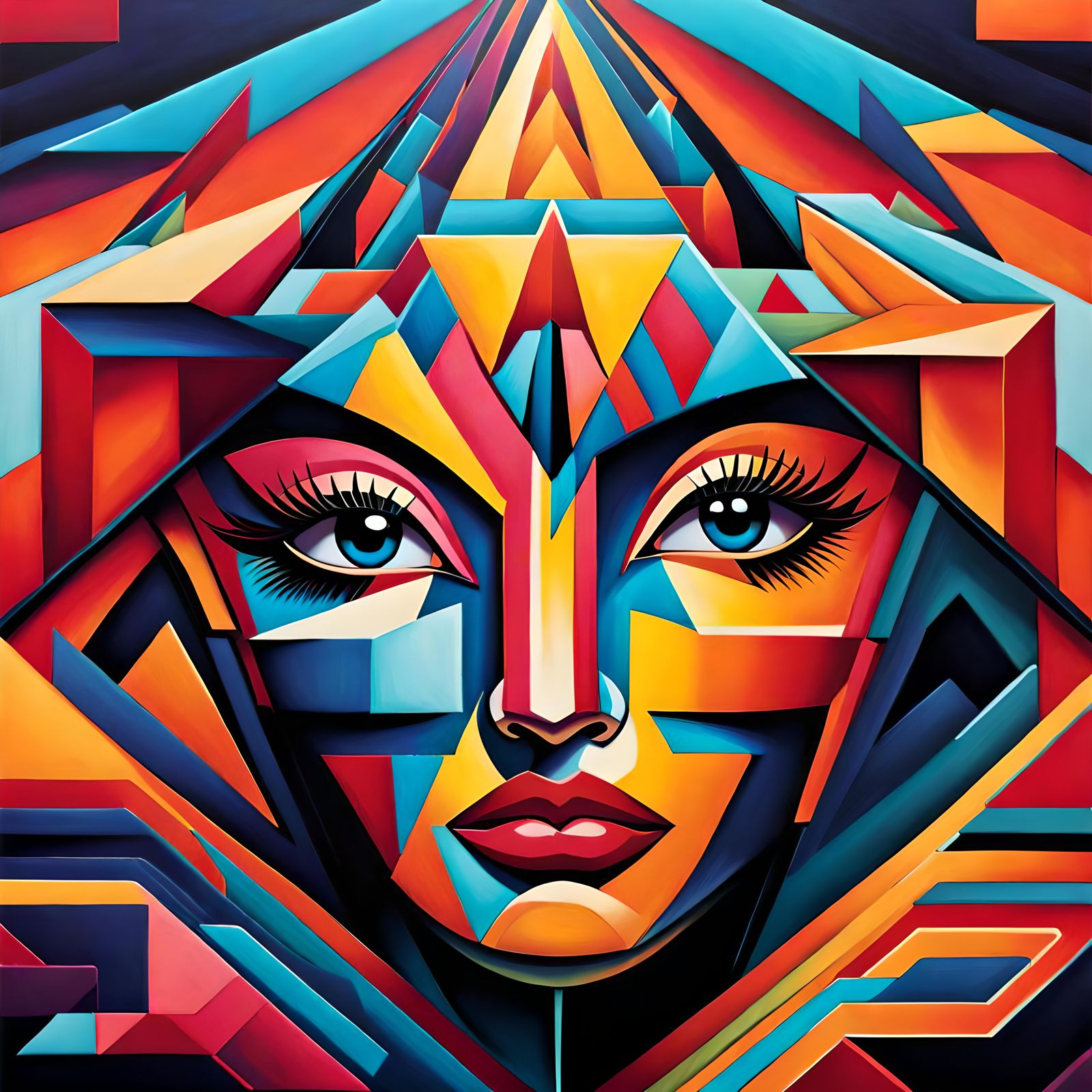 Cubist Geometric Graffiti Art Deco Painting