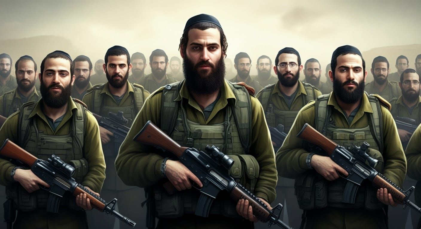 IDF Platoon of Hasidic Soldiers in Comic Style