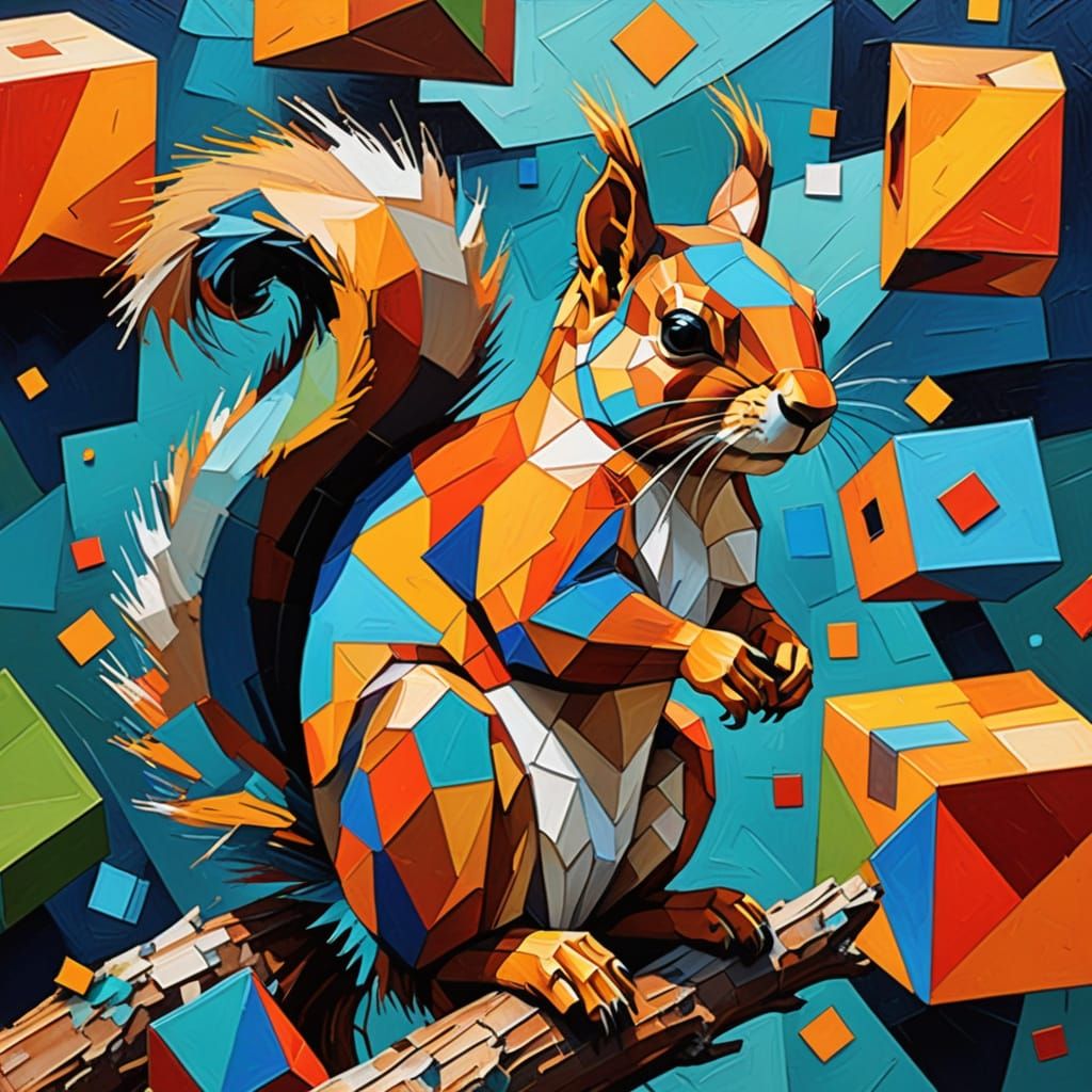 A squirrel whose body of cube shaped, otherwise normal