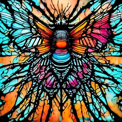 Surreal Being in Stained Glass Art Style Radiates Kaleidosco...
