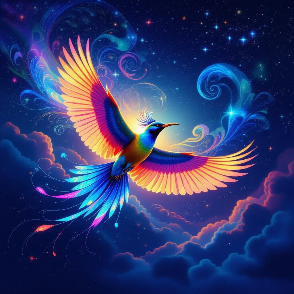 Bird of Paradise Soars in Astral Twilight Sky