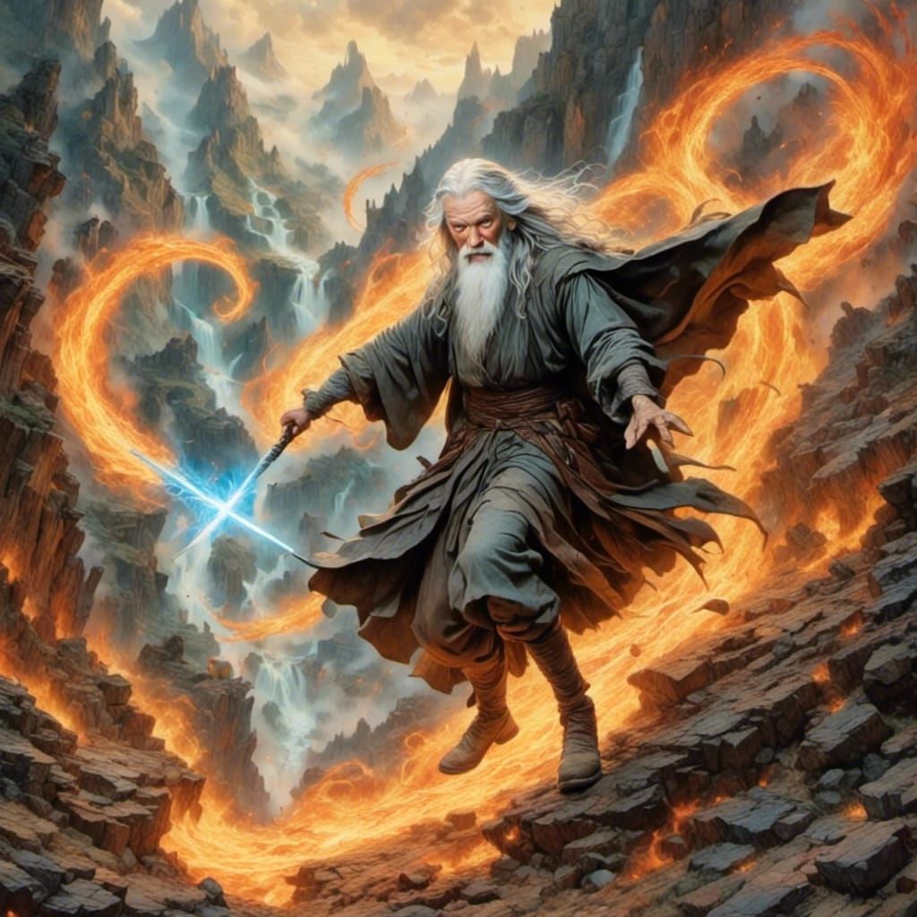 Gandalf's Fall: Anime Fantasy in Fiery Chasm