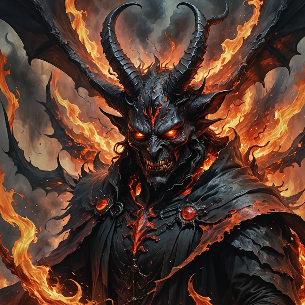 Fiery Demon in Swirling Hellfire: Oil Painting