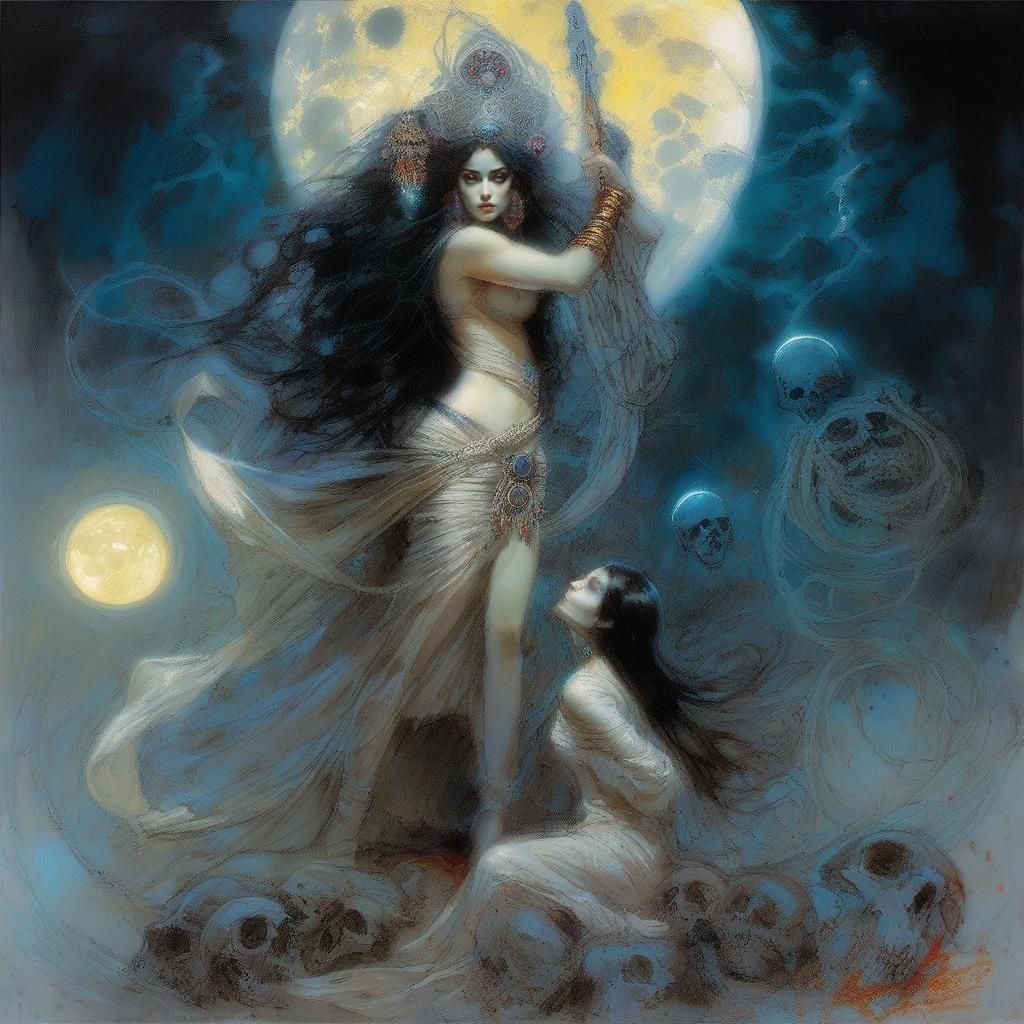 Ornate Priestess Summons Dead in Dark Magic Ritual