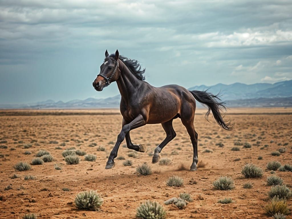 Horse Running Free in Tonal Earth Pigments