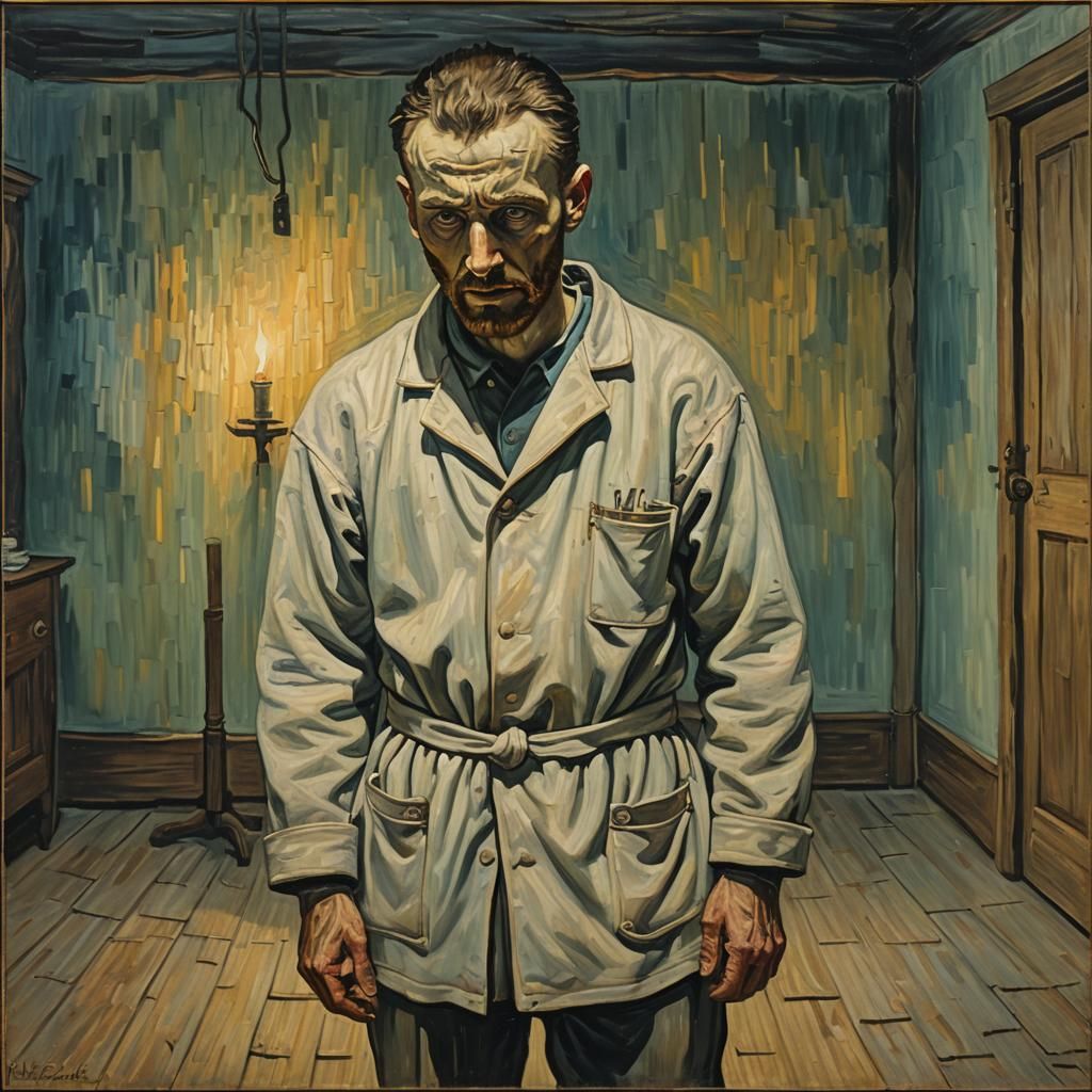 Man in Straitjacket: Oil Painting Inspired by Van Gogh
