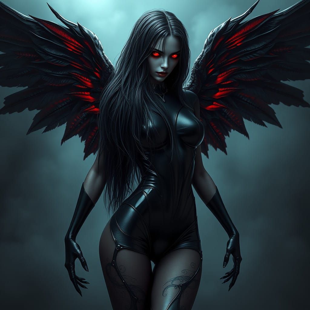 Dark Angel in Photorealistic Gothic Horror Style