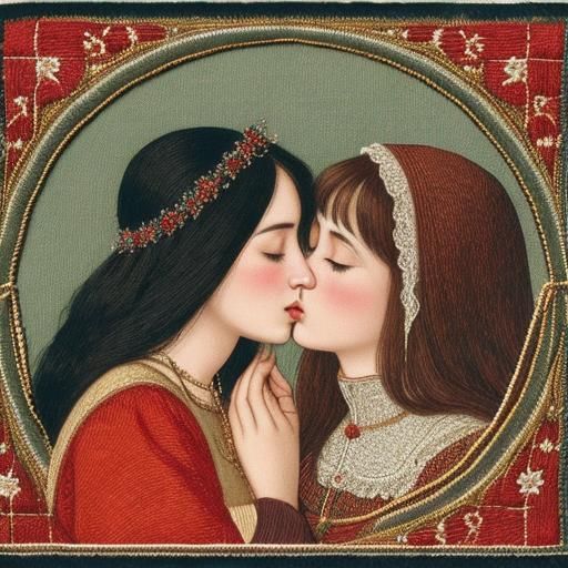 Medieval Kiss in Embroidery Style