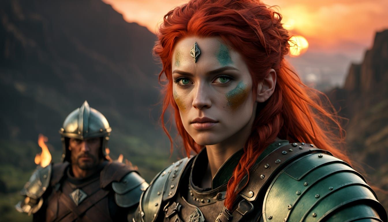 Epic Redheaded Barbarian in Tribal Armor