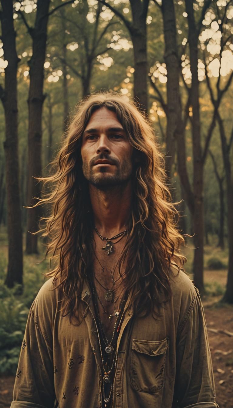 Hippie Rock Star Portrait in 1970s Film Style
