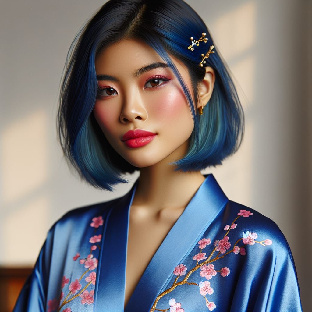 Serene Portrait of Young Woman in Traditional Japanese Style