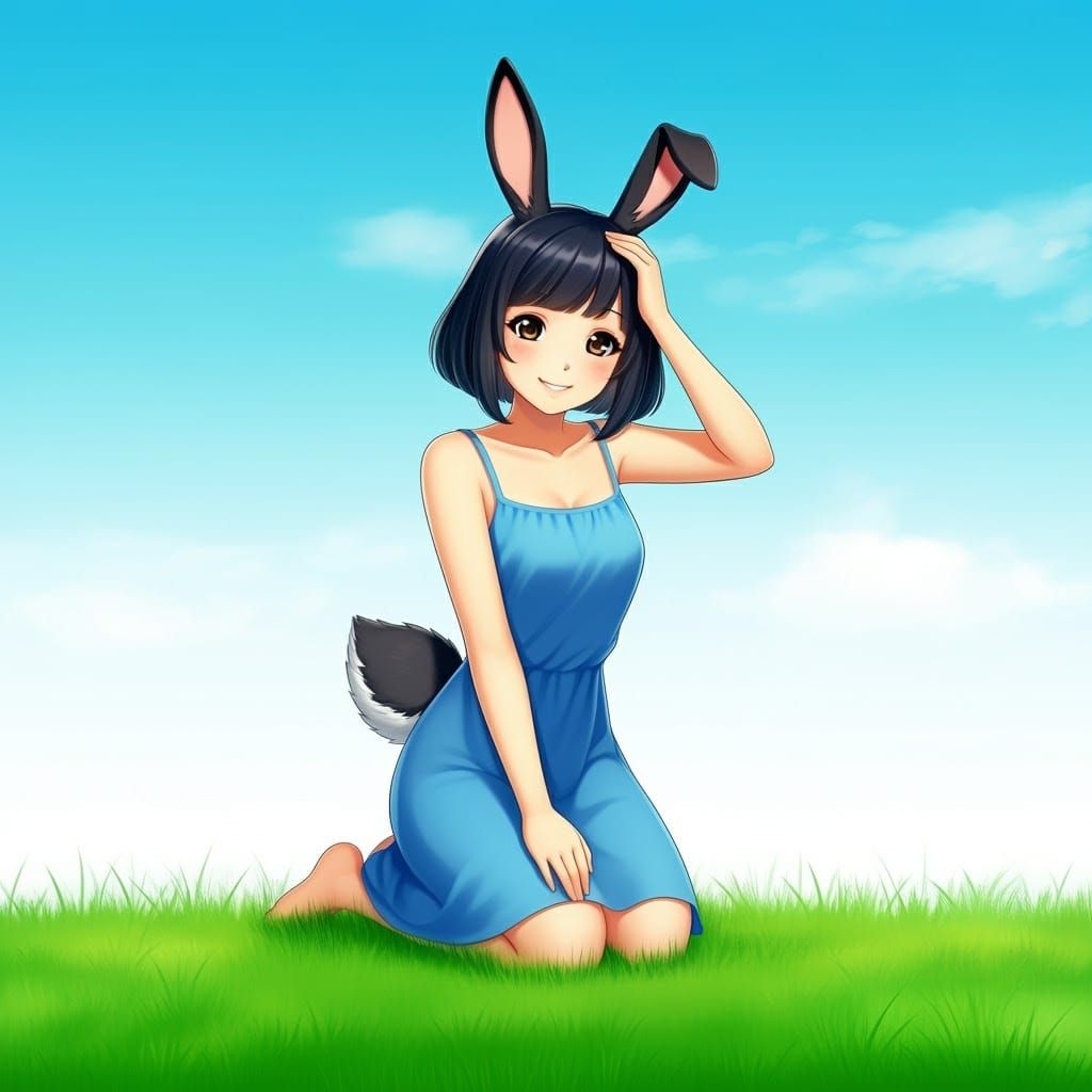 Rabbit Girl Headpat Under Blue Sky