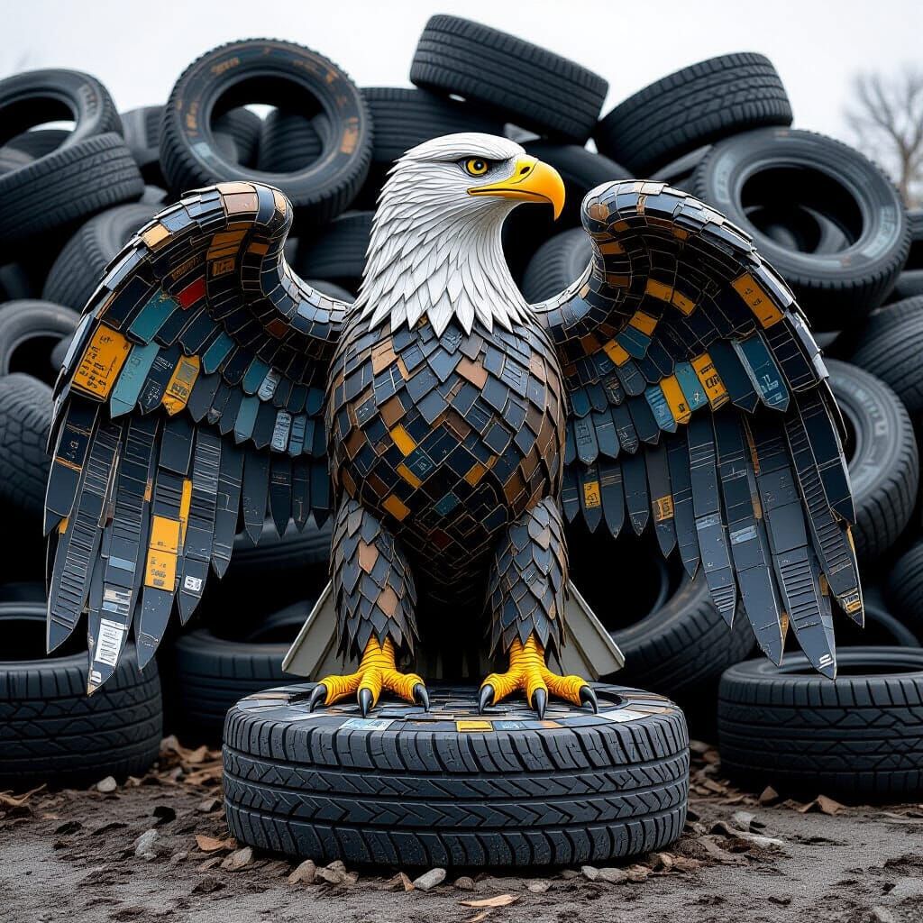 Eagle Statue Constructed from Recycled Tires