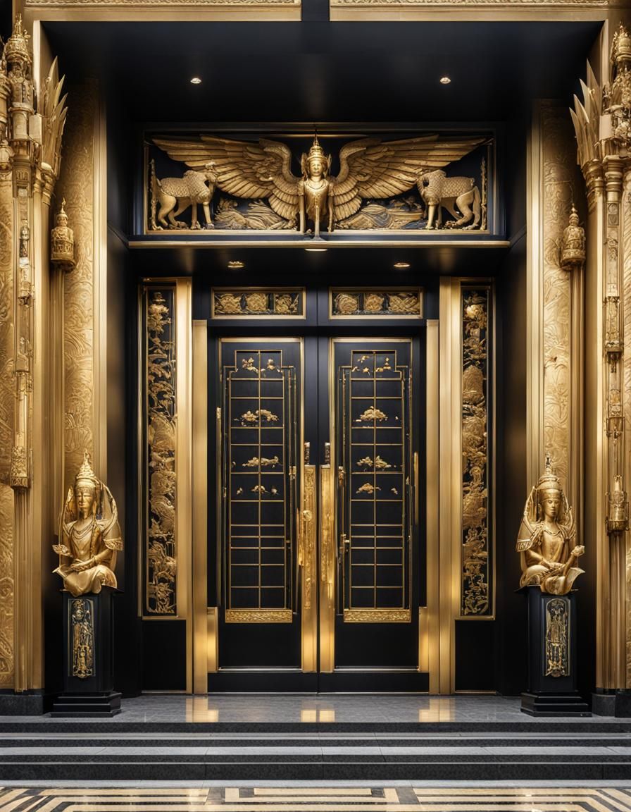 Epic black and gold art deco entrance.