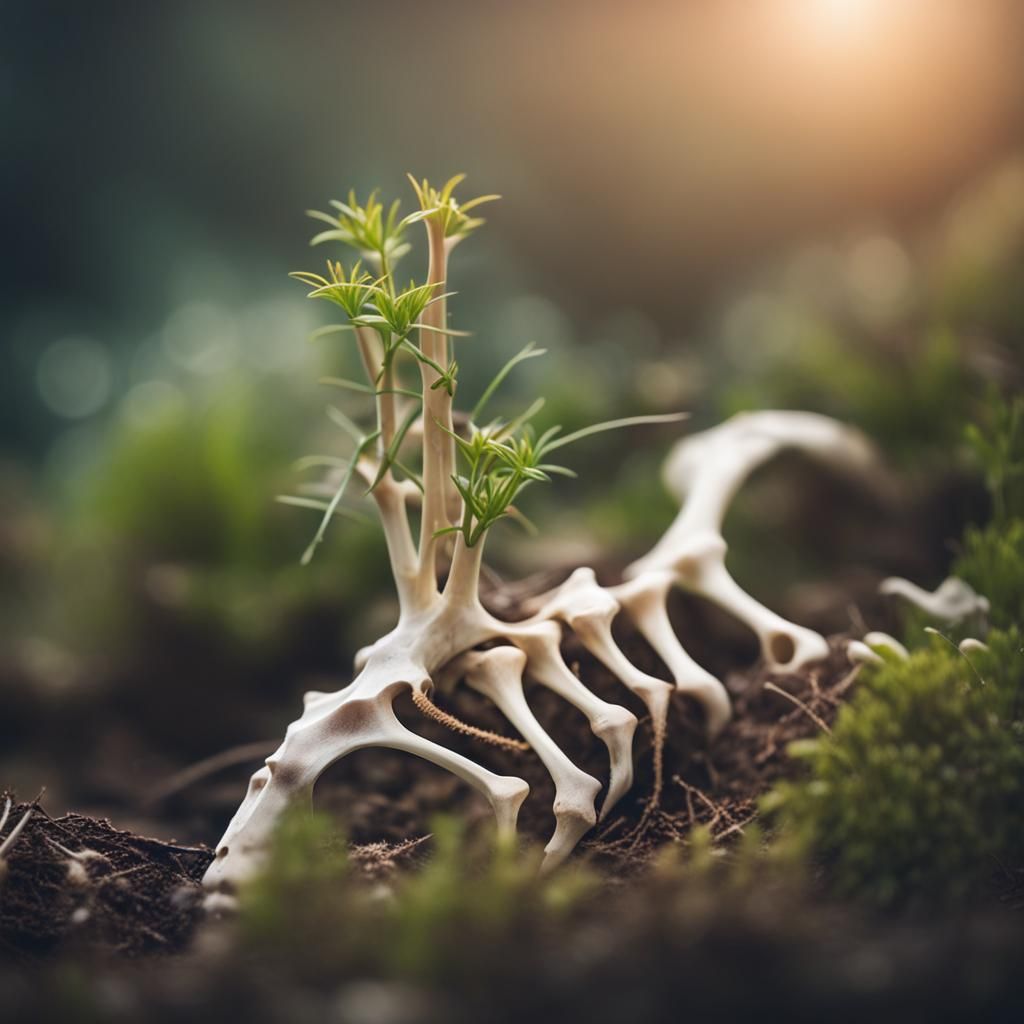 Plant Growing on Animal Skeleton in Nature
